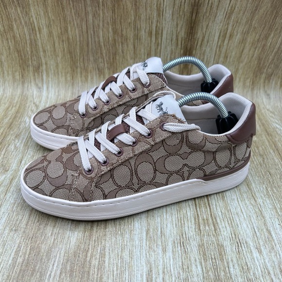 Coach Clip Low Top Sneaker Womens 6B Brown Khaki Signature Monogram Canvas G4967 - Picture 3 of 10